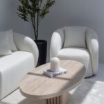 Philomena Oval Travertine Coffee Table With Travertine Slat Base