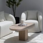 Philomena Oval Travertine Coffee Table With Travertine Slat Base