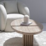Philomena Oval Travertine Coffee Table With Travertine Slat Base
