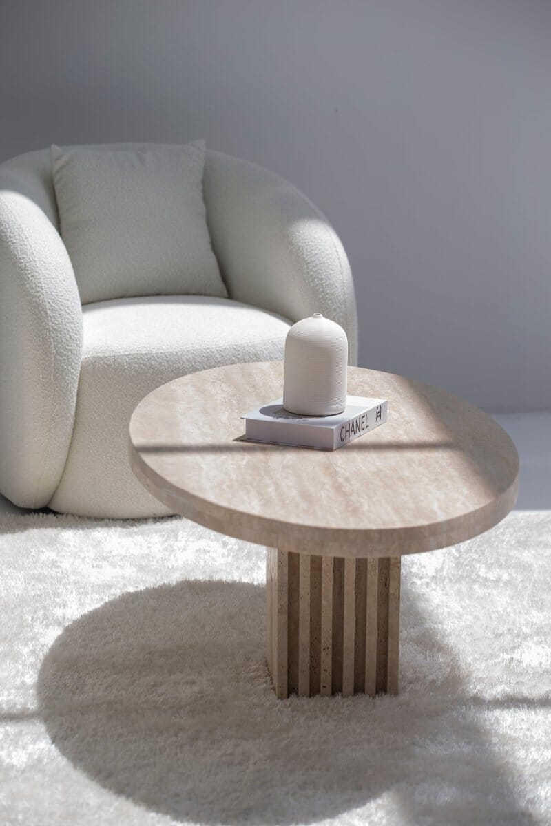 Philomena Oval Travertine Coffee Table With Travertine Slat Base - Image 6