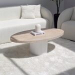 Melina Oval Travertine Coffee Table With White Base