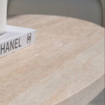 Melina Oval Travertine Coffee Table With White Base
