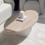 Melina Oval Travertine Coffee Table With White Base