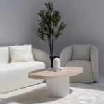 Melina Oval Travertine Coffee Table With White Base