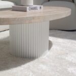 Melina Oval Travertine Coffee Table With White Base