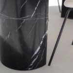 Dakota Greek Calacatta Marble Oval Dining Table With Black Marquina Half Moon Legs