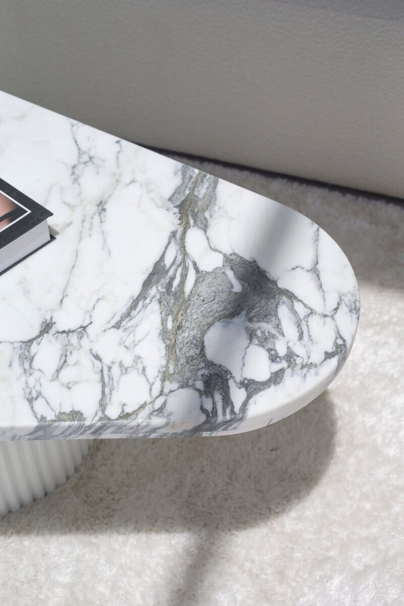 Melita Arabescato Marble Triangle Coffee Table (3 Base Colors) - Image 4