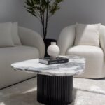 Melita Arabescato Marble Triangle Coffee Table (3 Base Colors)