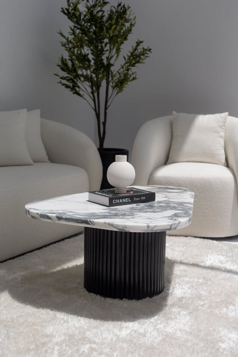 Melita Arabescato Marble Triangle Coffee Table (3 Base Colors) - Image 7