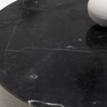 Cynthia Black Marquina Marble Dining Table with Travertine Base