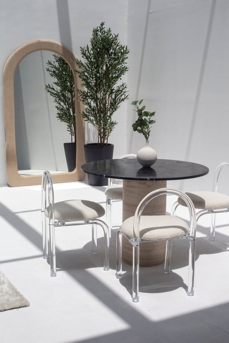 Cynthia Black Marquina Marble Dining Table with Travertine Base - Image 3