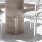 Cynthia Black Marquina Marble Dining Table with Travertine Base