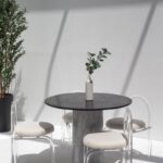 Cynthia Black Marquina Marble Dining Table with Bianco Joya Base