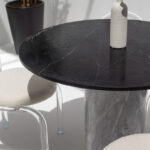 Cynthia Black Marquina Marble Dining Table with Bianco Joya Base