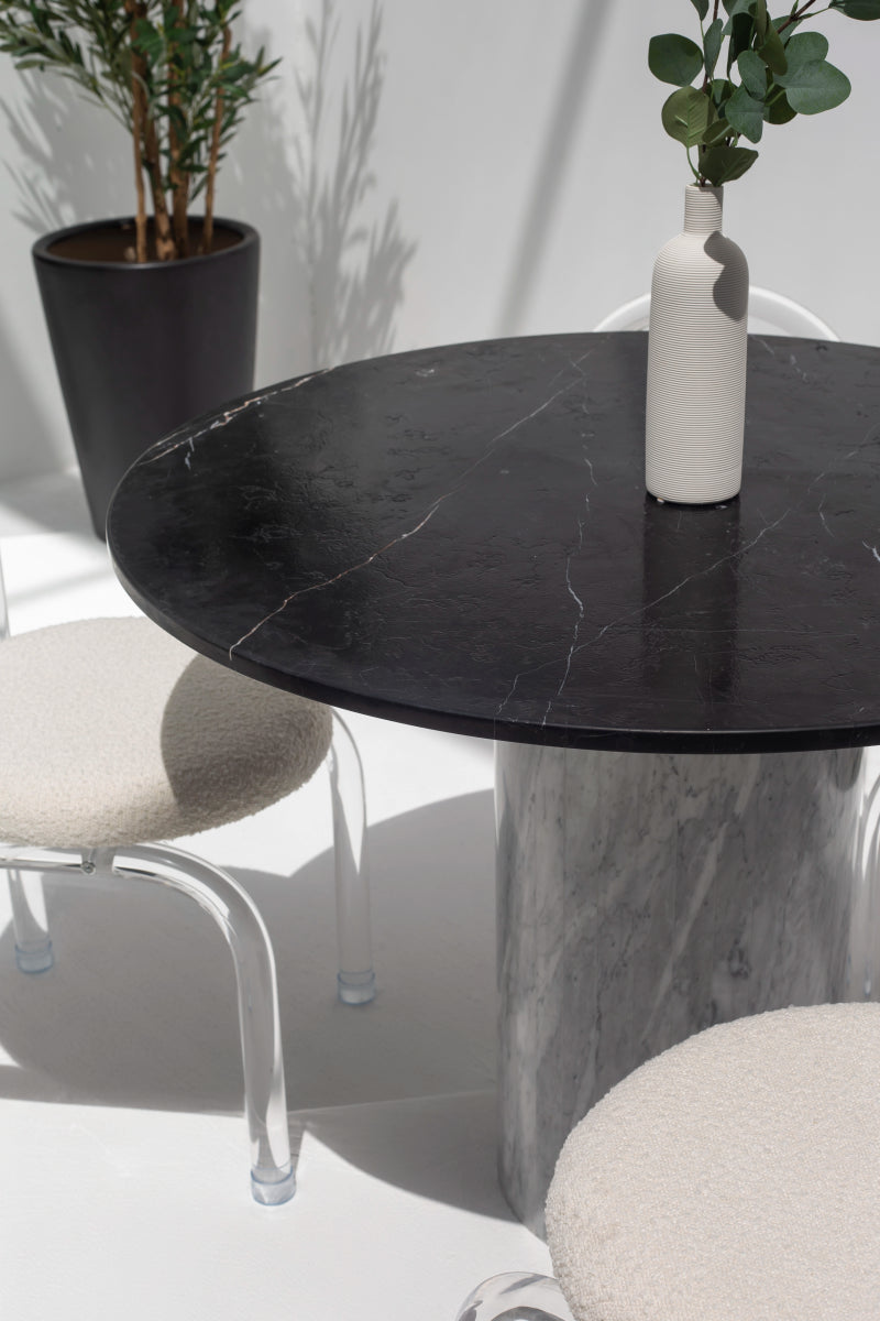 Cynthia Black Marquina Marble Dining Table with Bianco Joya Base - Image 2