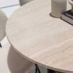Orithyia Travertine Dining Table With Marquina Base