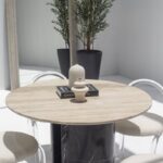Orithyia Travertine Dining Table With Marquina Base