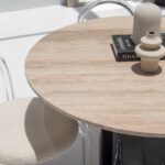Orithyia Travertine Dining Table With Marquina Base