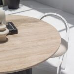 Orithyia Travertine Dining Table With Marquina Base