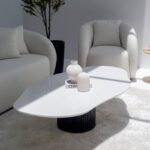 Artemisia White Quartz Irregular Coffee Table with Black Base
