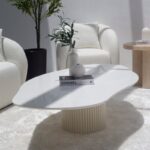 Artemisia White Quartz Irregular Coffee Table with Beige Base