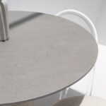 Cynthia Grey Dekton Dining Table with Travertine Base