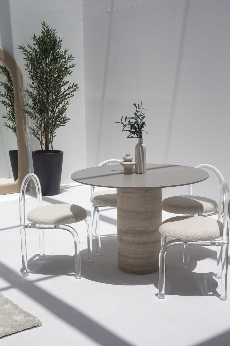 Cynthia Grey Dekton Dining Table with Travertine Base - Image 3