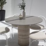 Cynthia Grey Dekton Dining Table with Travertine Base