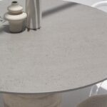 Cynthia Grey Dekton Dining Table with Travertine Base