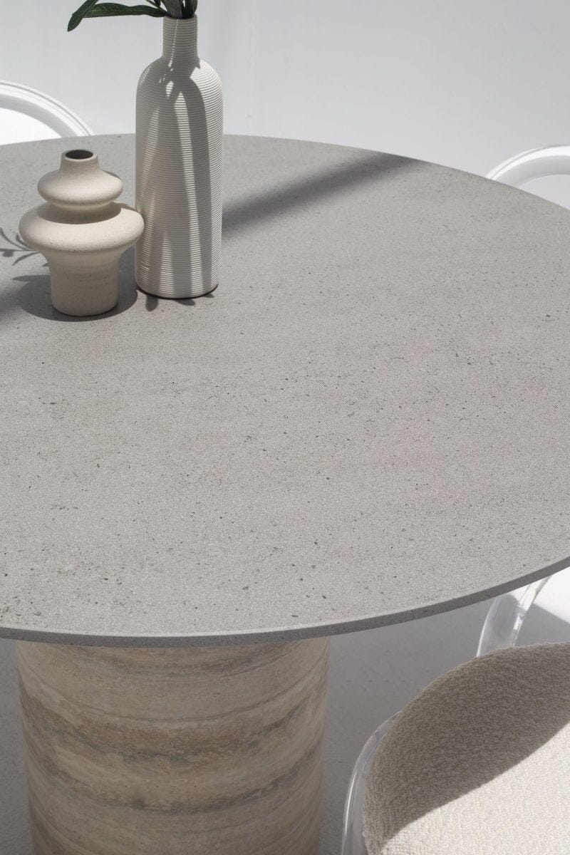 Cynthia Grey Dekton Dining Table with Travertine Base - Image 5