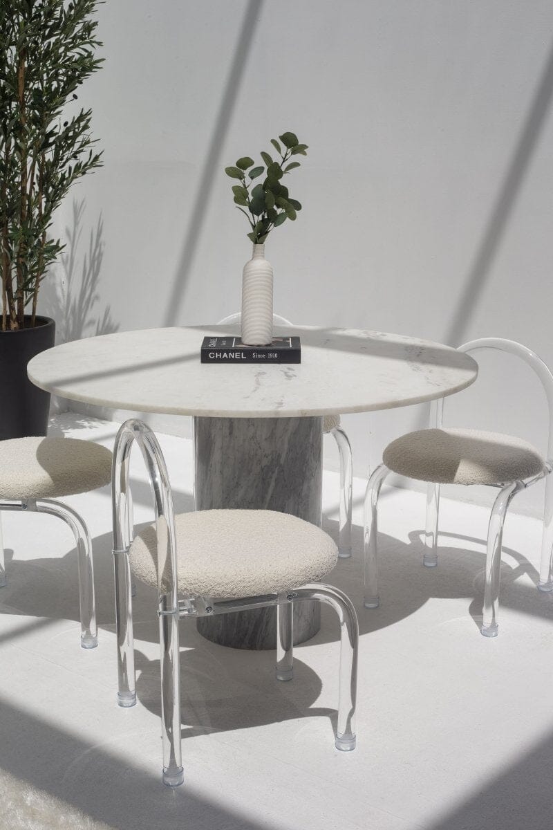Cynthia White Marble Dining Table With Bianco Joya Base