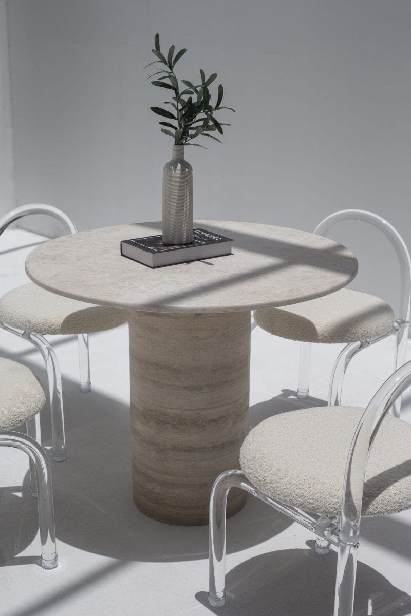 Cynthia Oryx Marble Dining Table with Travertine Base