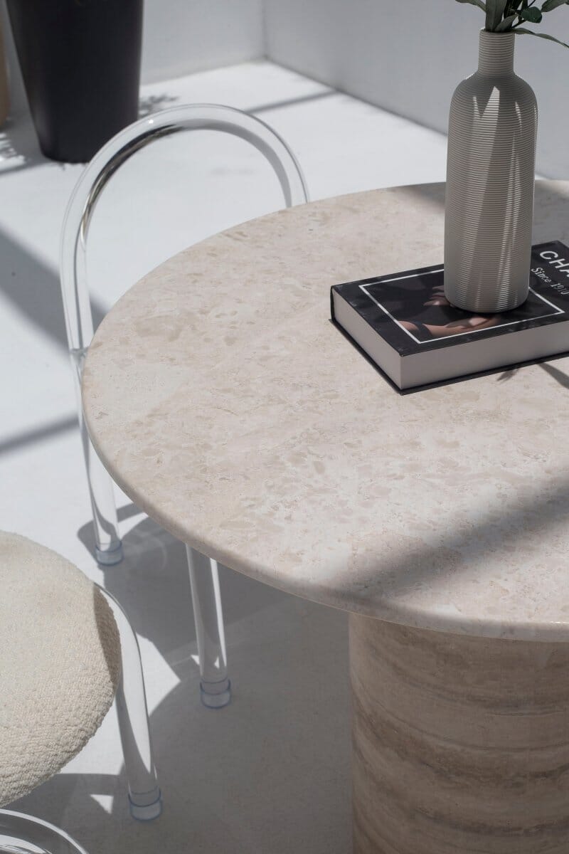 Cynthia Oryx Marble Dining Table with Travertine Base - Image 4