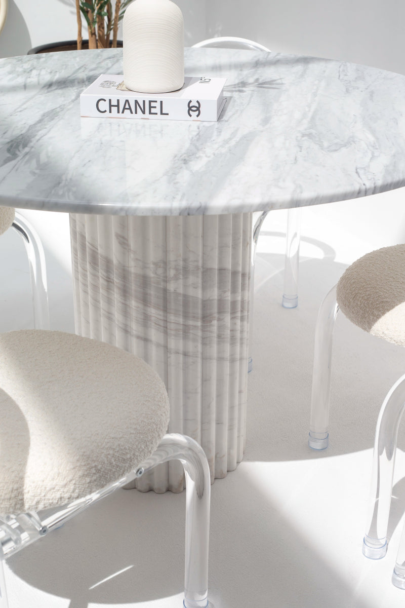 Cornelia Bianco Joya Marble Dining Table With White Fluted Marble Base - Image 2