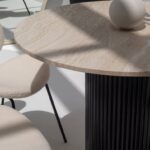 Cornelia White Travertine Top Dining Table (4 Base Colors)