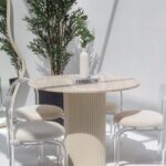 Cornelia White Travertine Top Dining Table (4 Base Colors)
