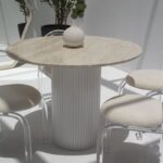 Cornelia White Travertine Top Dining Table (4 Base Colors)