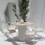 Cornelia White Travertine Top Dining Table (4 Base Colors)