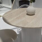 Cornelia White Travertine Top Dining Table (4 Base Colors)