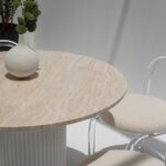 Cornelia White Travertine Top Dining Table (4 Base Colors)