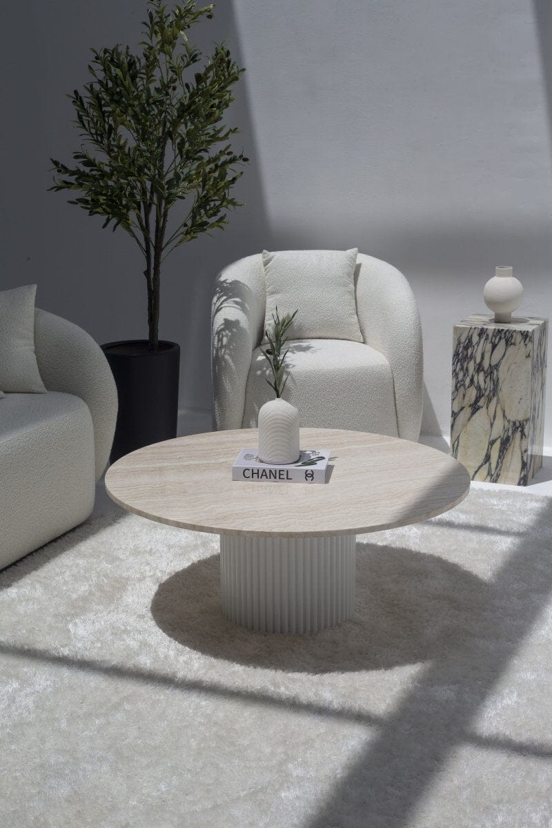 Petronia White Travertine Coffee Table (4 Base Colors)