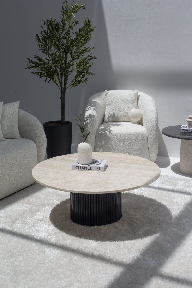 Petronia White Travertine Coffee Table (4 Base Colors) - Image 2