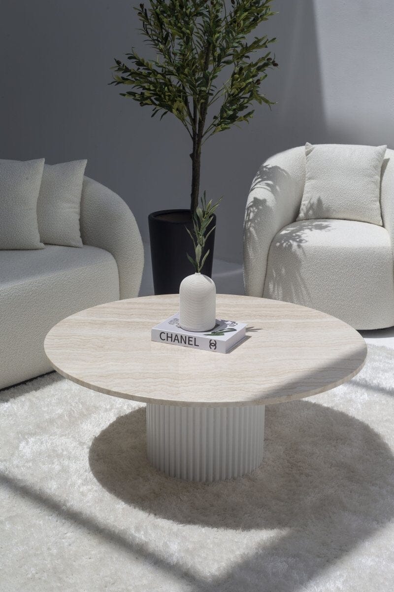 Petronia White Travertine Coffee Table (4 Base Colors) - Image 4