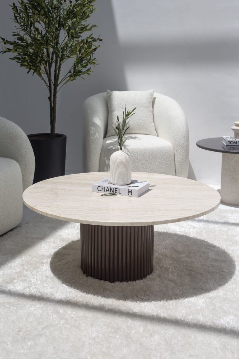 Petronia White Travertine Coffee Table (4 Base Colors) - Image 5