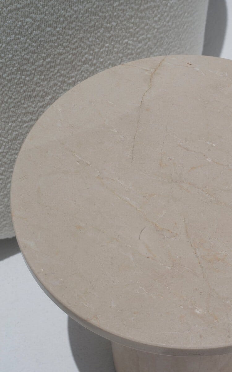Harriet Crema Marfil Side Table with Travertine Base - Image 2