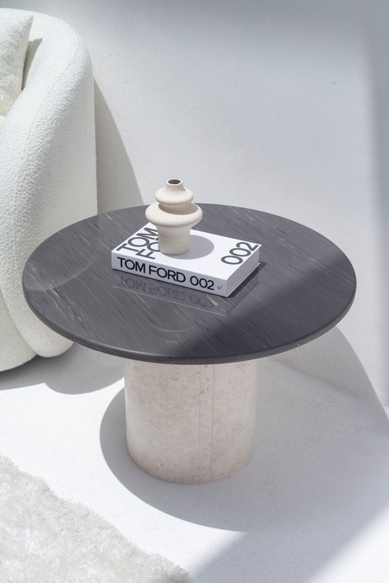 Harriet Gray Dekton Side Table with Travertine Base