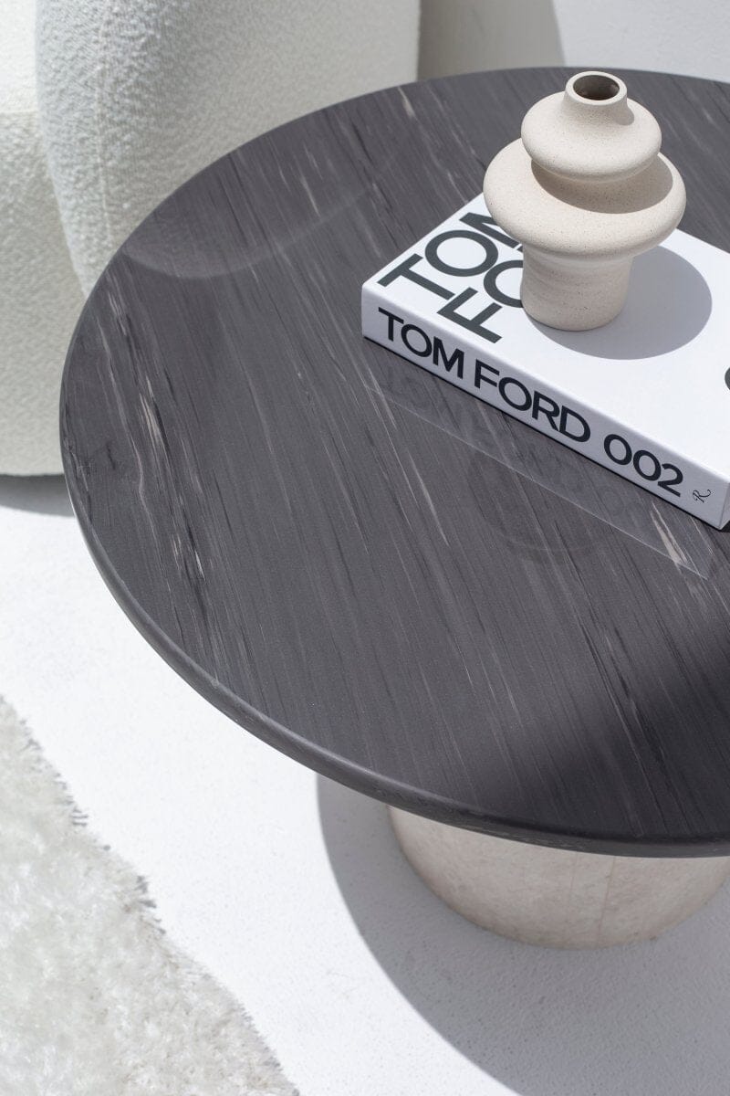 Harriet Gray Dekton Side Table with Travertine Base - Image 2