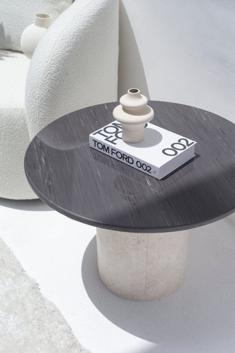 Harriet Gray Dekton Side Table with Travertine Base - Image 3