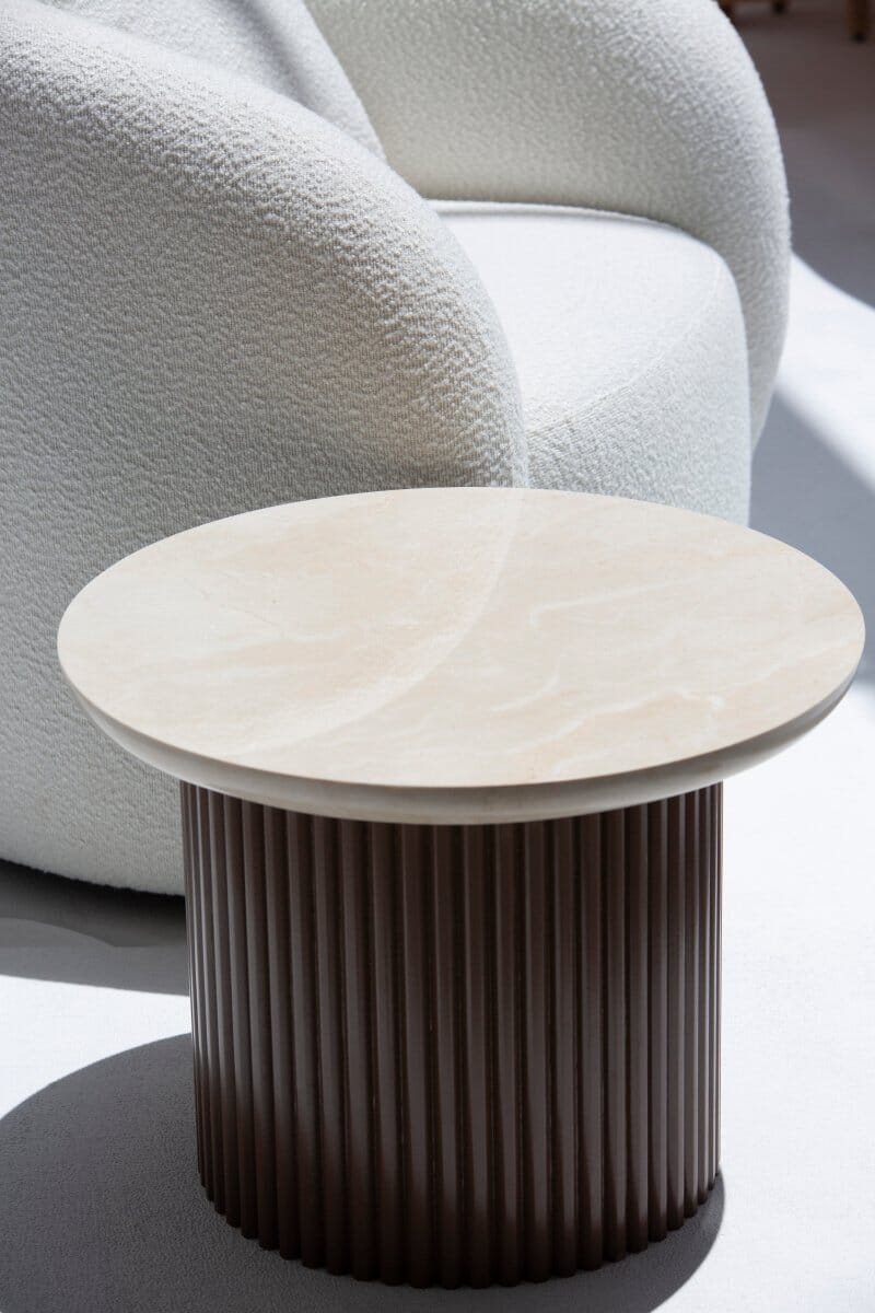 Rachel Crema Uno Side Table with Brown Base - Image 2