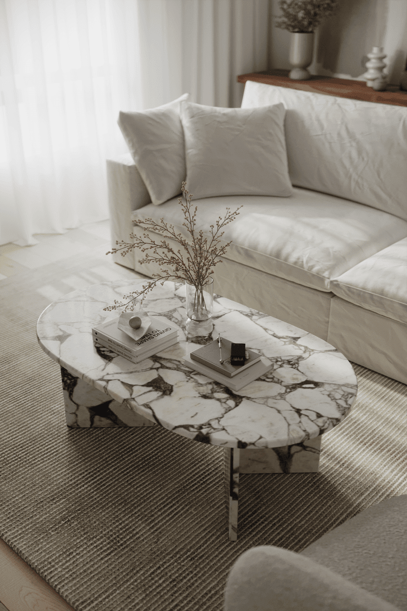 Riva V-Legs Oval Viola Calacatta Coffee Table